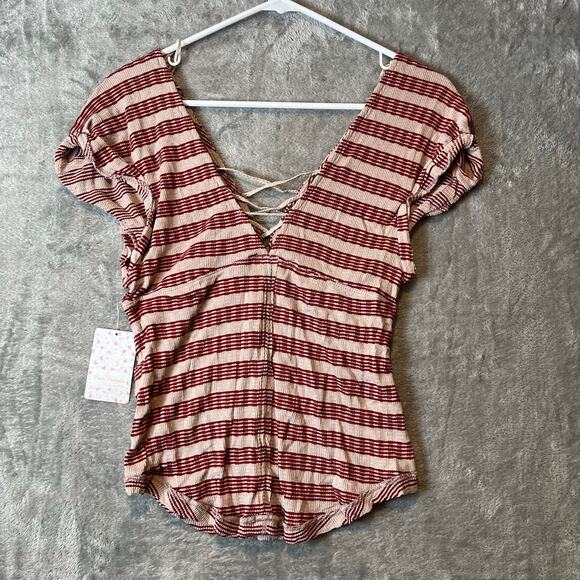 Free People Sail Out Baby Tee Size Large Red Retro Y2K Baby Tee Aesthetic New - Picture 4 of 6